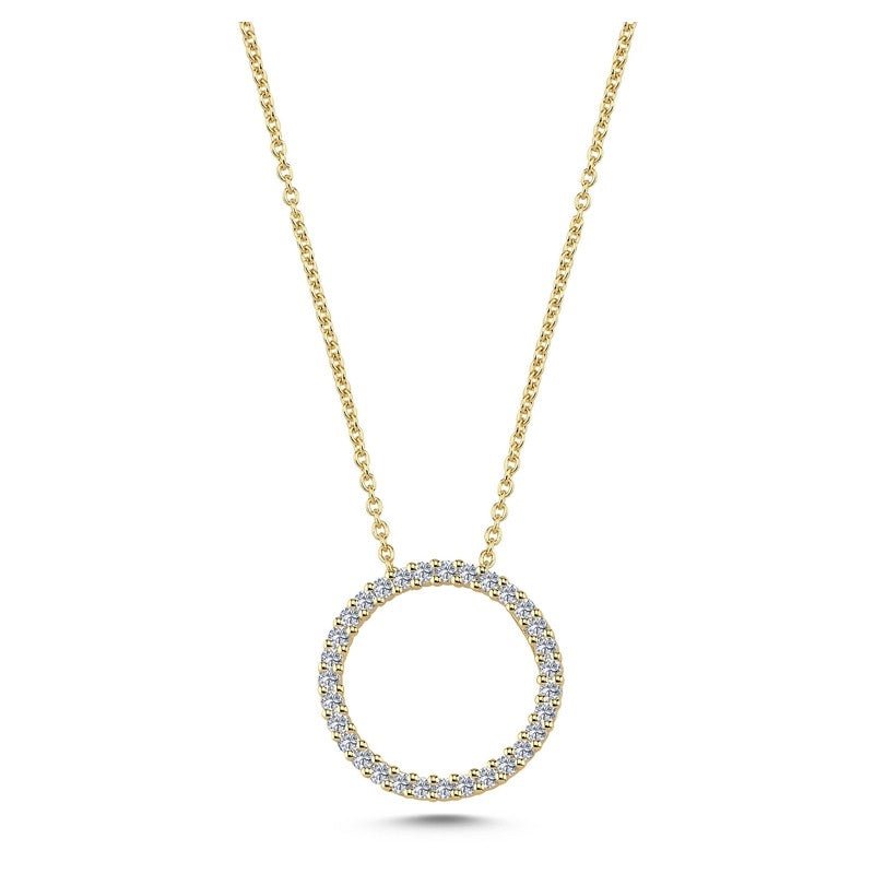 Nuran cirkelvedhæng i 14 karat guld med 0,31 ct diamanter – elegant diamantvedhæng i rund form.